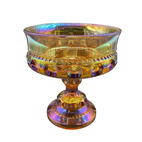 Vtg Indiana Glass Kings Crown Thumbprint Pedestal Compote Candy Dish 1940s - Picture 1 of 5
